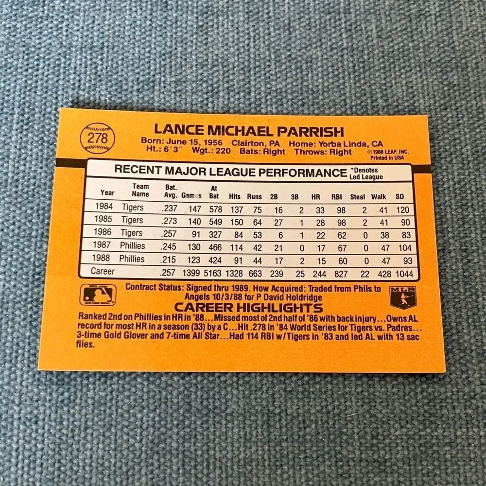 1989 Donruss Philadelphia Phillies Baseball Card Trading Card